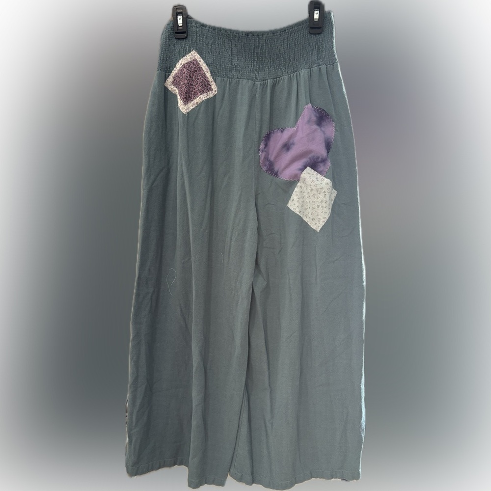 Upcycled patchwork wide leg pants. - image 3